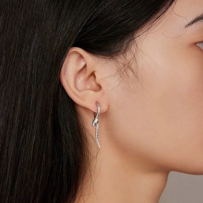 Green-eye Cobra Earrings - Gold & Silver