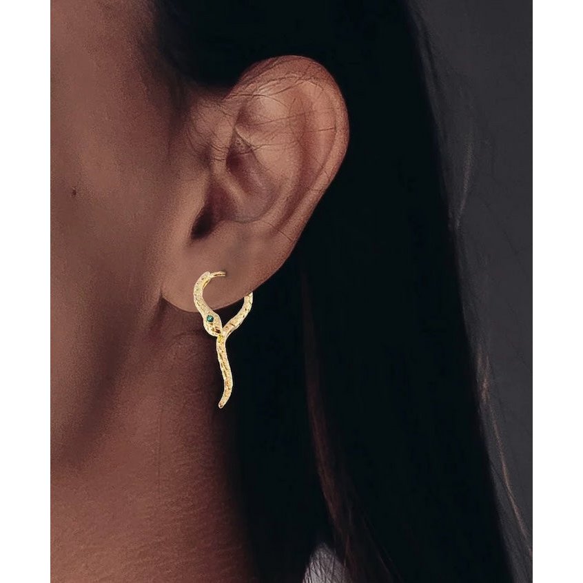 Green-eye Cobra Earrings - Gold & Silver