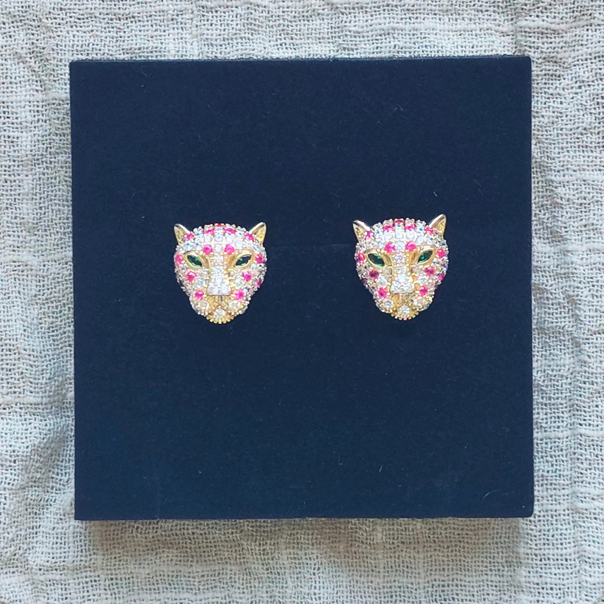 Regal Jeweled Leopard Head Stud Earrings